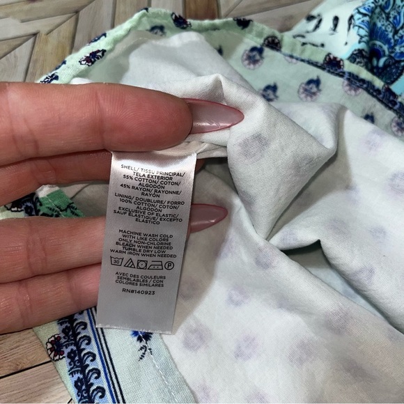 LOFT PETITE Patchwork Spaghetti Strap Twist Cutout Cami Dress Short Mini Sz 10 - Picture 11 of 13